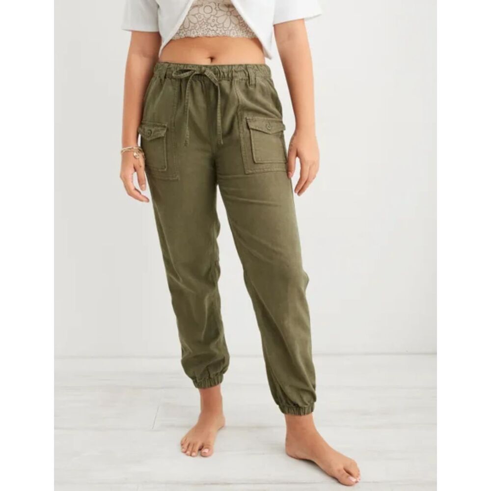 Aerie Double Pocket Utility Jogger, Olive Green, Size M